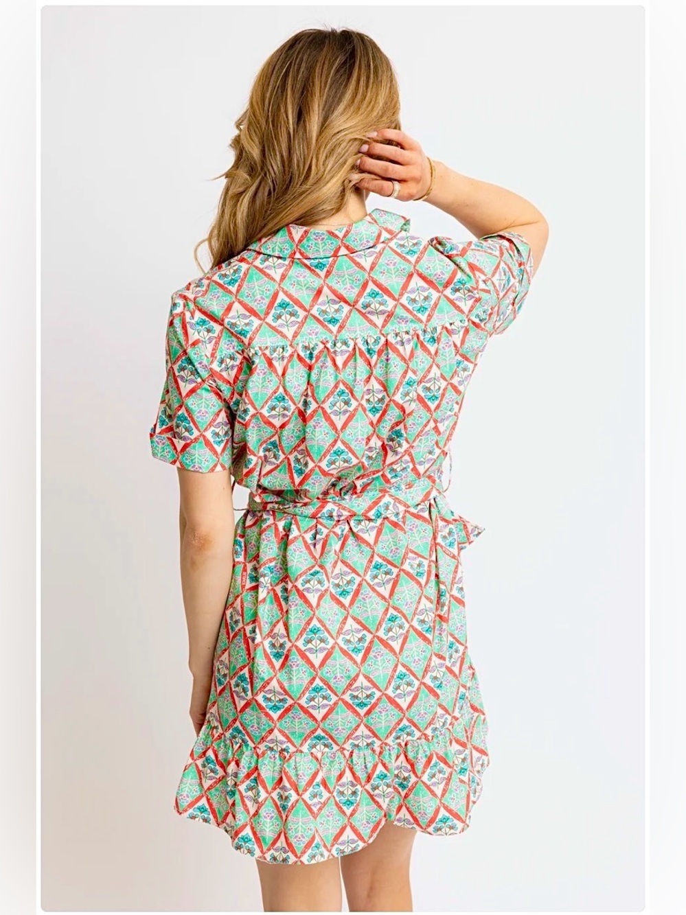 Karlie Naomi Paris Floral Shirt Dress w Belt Green Print Size Small NWT - Picture 3 of 15